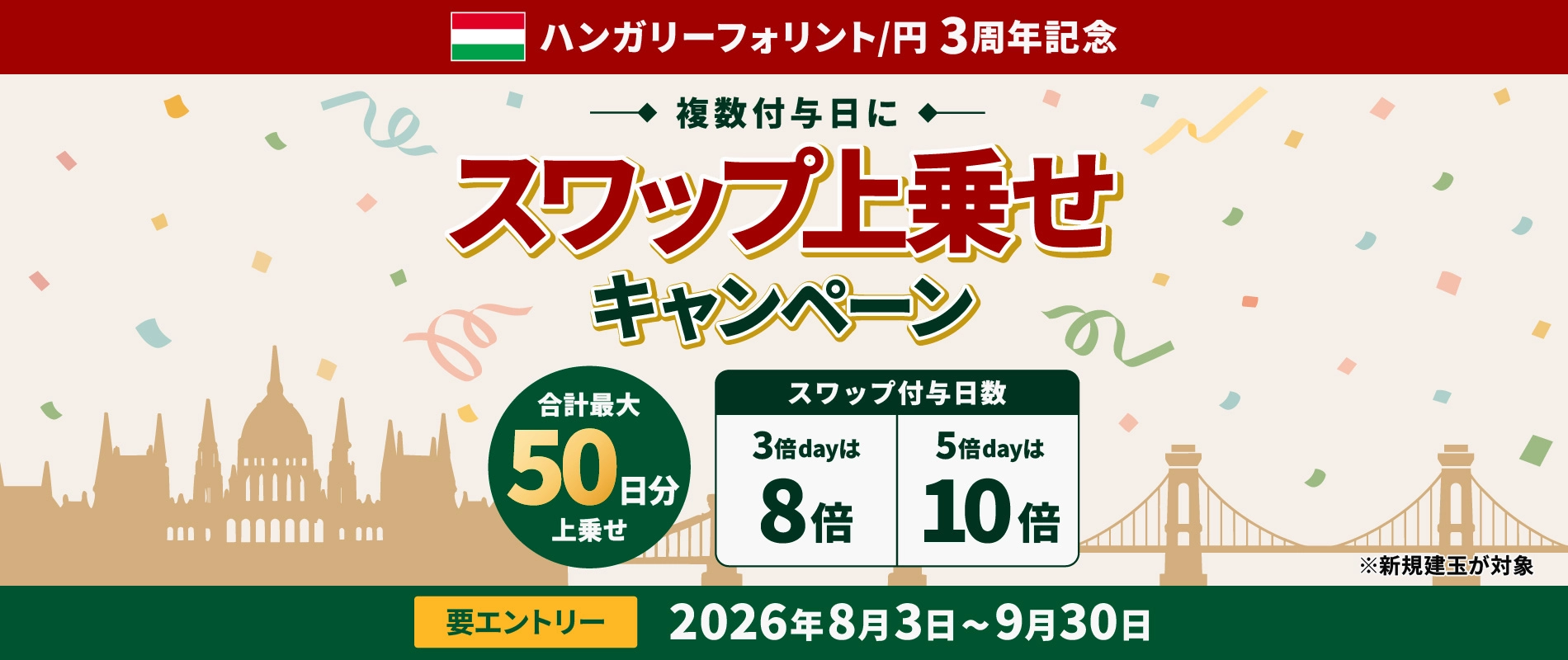 複数付与日にスワップ上乗せキャンペーン～HUF/JPYリリース3周年記念～